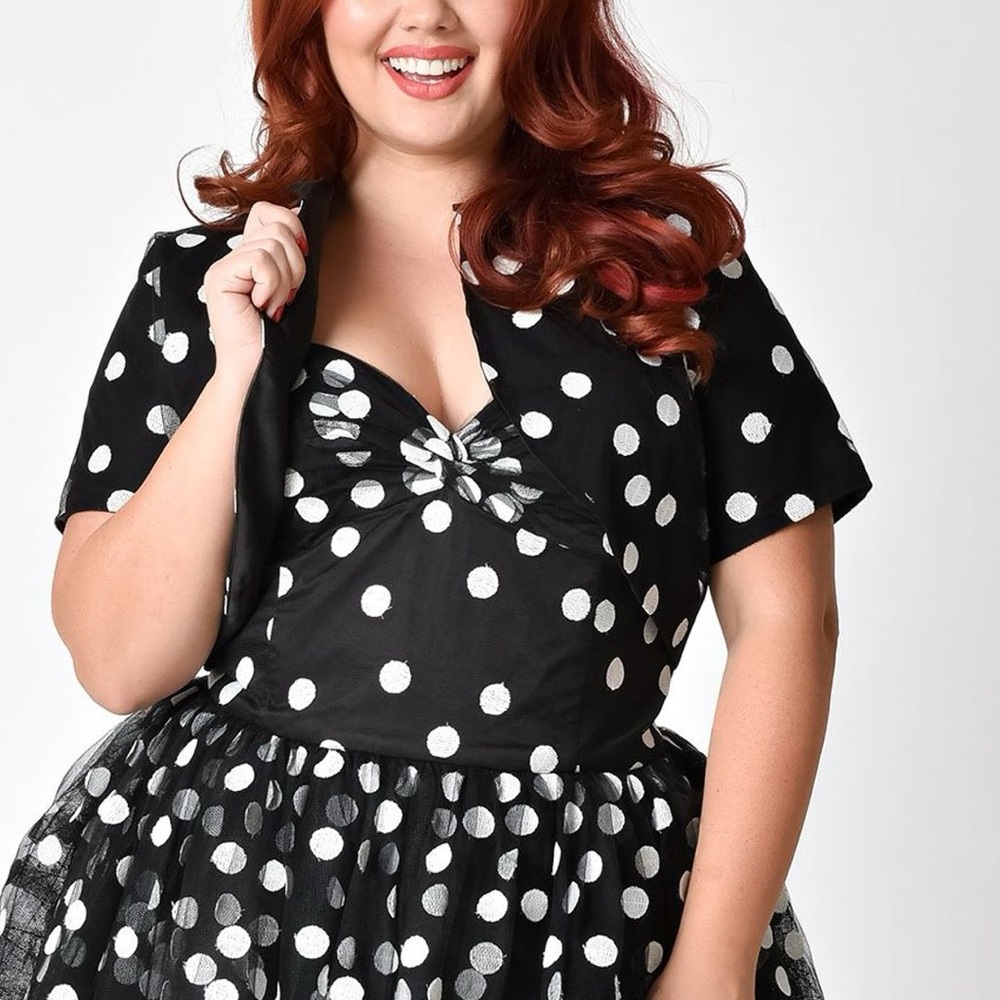 Elegant Black and White Polka Dot Dress - Picture 3 of 16